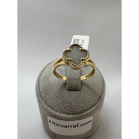 14 ayar Beyaz Taşlı Yonca Altın Yüzük