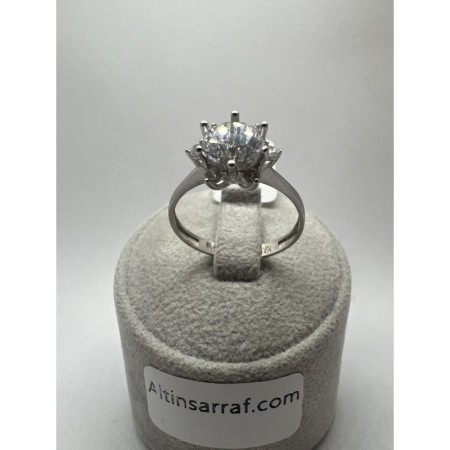 14 Ayar Taşlı Beyaz Lotus Çiçeği Tektaş Altın Yüzük