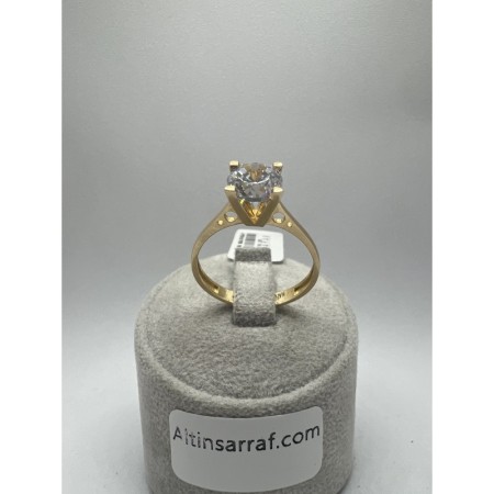 14 Ayar Yeşil Taşsız Tektaş Altın Yüzük