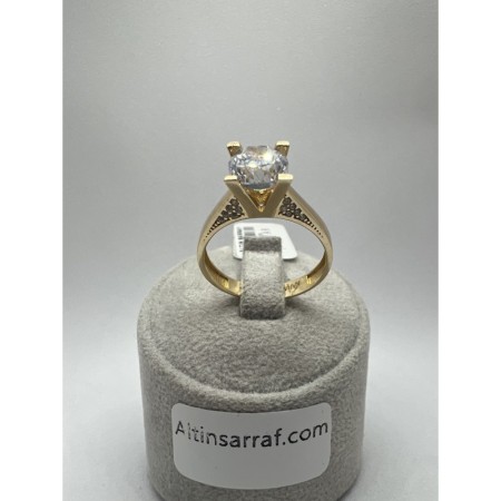 14 Ayar Yeşil Taşsız Tektaş Altın Yüzük