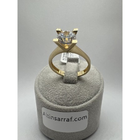 14 Ayar Yeşil Taşsız Tektaş Altın Yüzük