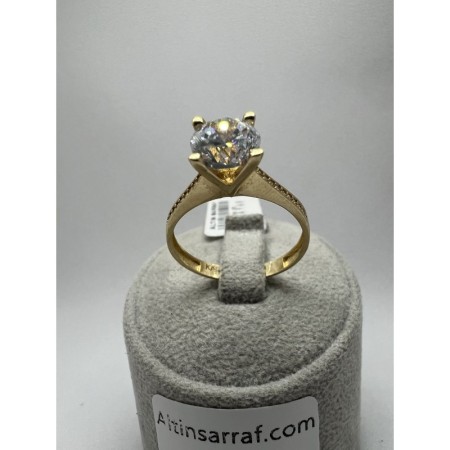 14 Ayar Yeşil Sade Tektaş Altın Yüzük