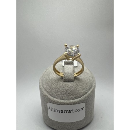 14 Ayar Yeşil Sade Tektaş Altın Yüzük