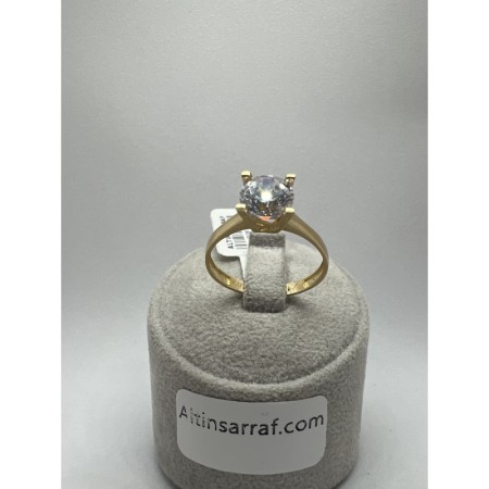 14 Ayar Yeşil Düz Tektaş Altın Yüzük