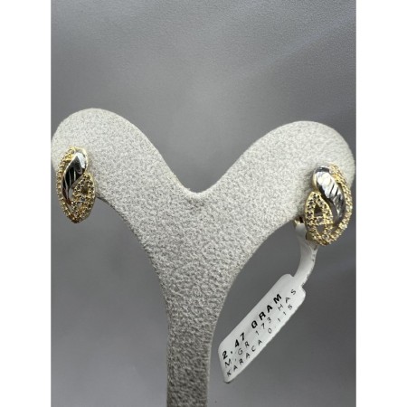 14 Ayar Desenli Taşlı Altın Küpe