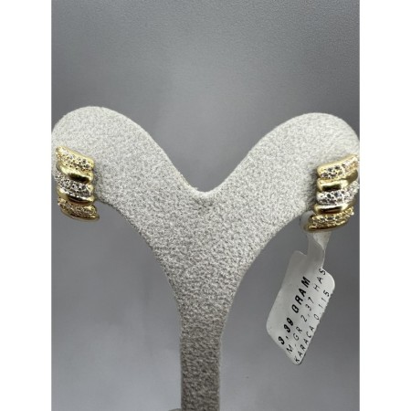 14 Ayar Zikzak Taşlı Altın Küpe